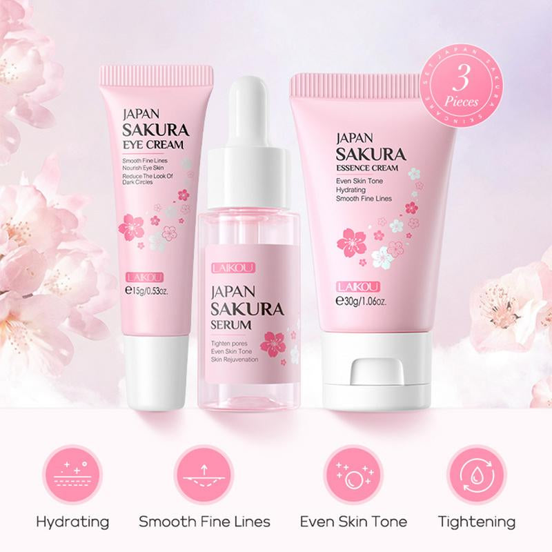 Sakura Facial Cleanser and Anti-Acne Peeling Gel with Eye Cream for Dark Circle Reduction - Complete Skincare Set for Women