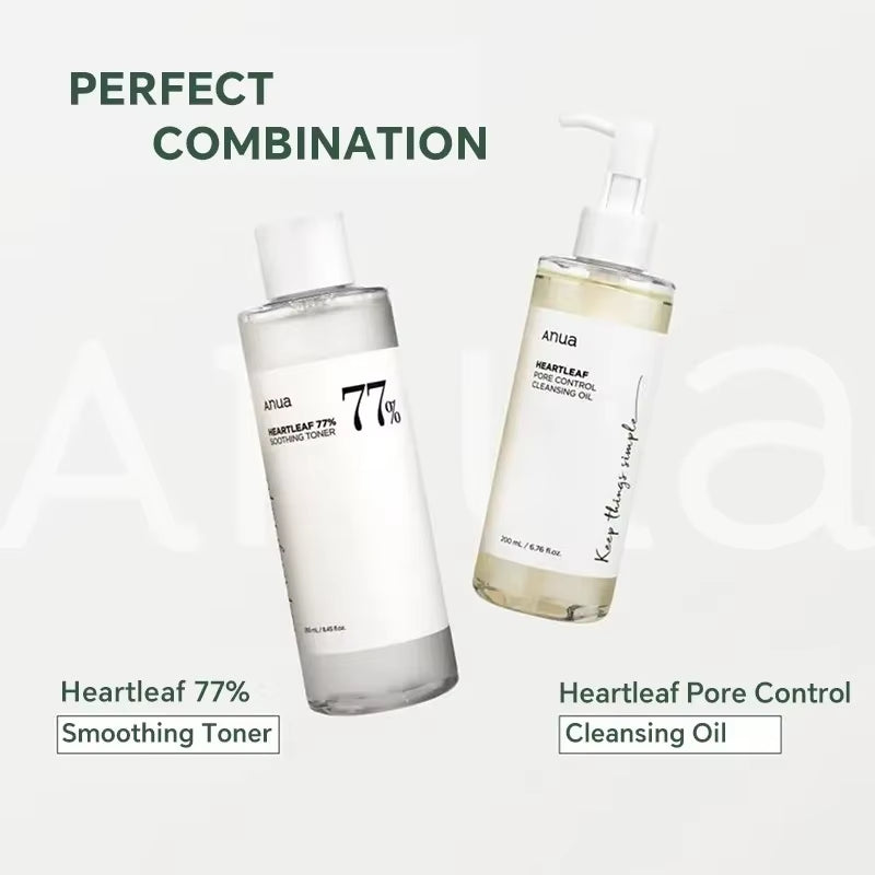 Anua Heartleaf 77% Toner and Deep Cleansing Oil Skin Care Set - Original Korean Skincare Products for Effective Cosmetic Removal