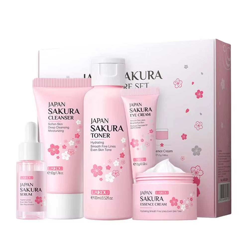 Sakura Facial Cleanser and Anti-Acne Peeling Gel with Eye Cream for Dark Circle Reduction - Complete Skincare Set for Women