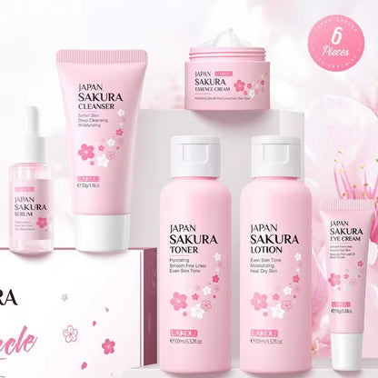 Sakura Facial Cleanser and Anti-Acne Peeling Gel with Eye Cream for Dark Circle Reduction - Complete Skincare Set for Women