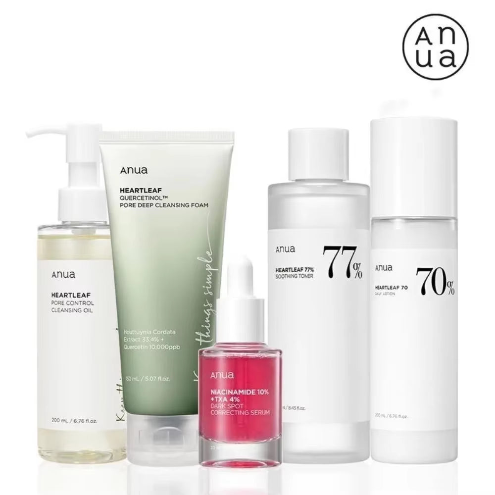 Anua Heartleaf 77% Complete Skincare Set: Moisturizing Toner, Makeup Remover, and Deep Cleansing Essence