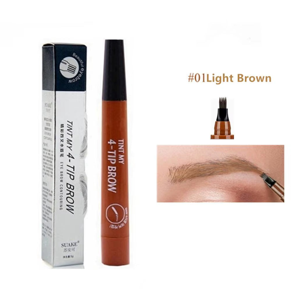 Waterproof Eyebrow Tattoo Pencil with 4-Fork Tip - Long-Lasting Natural Dark Brown Cosmetic in 5 Colors