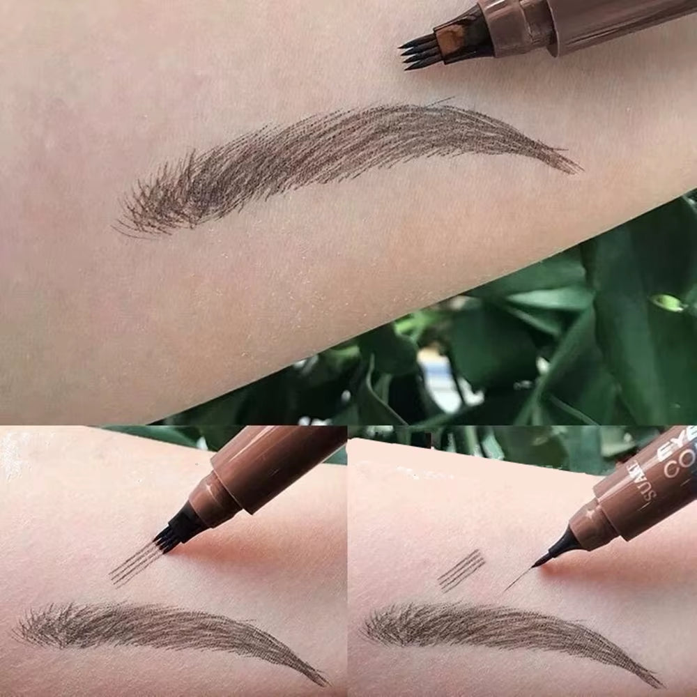 Waterproof Eyebrow Tattoo Pencil with 4-Fork Tip - Long-Lasting Natural Dark Brown Cosmetic in 5 Colors