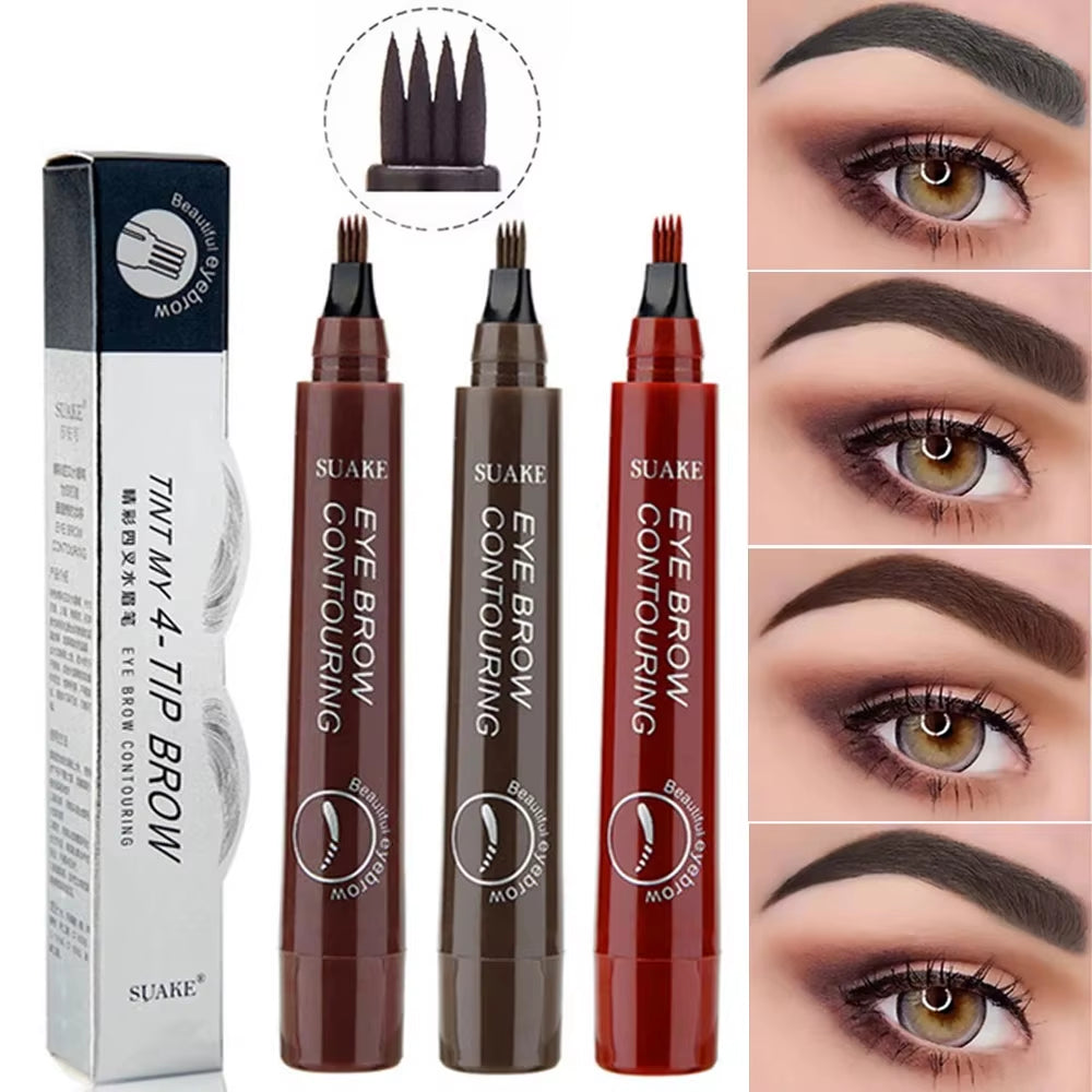 Waterproof Eyebrow Tattoo Pencil with 4-Fork Tip - Long-Lasting Natural Dark Brown Cosmetic in 5 Colors