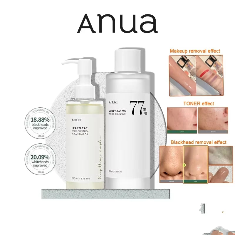 Anua Heartleaf Toner and Pore Control Cleansing Oil Set - 77% Soothing Formula