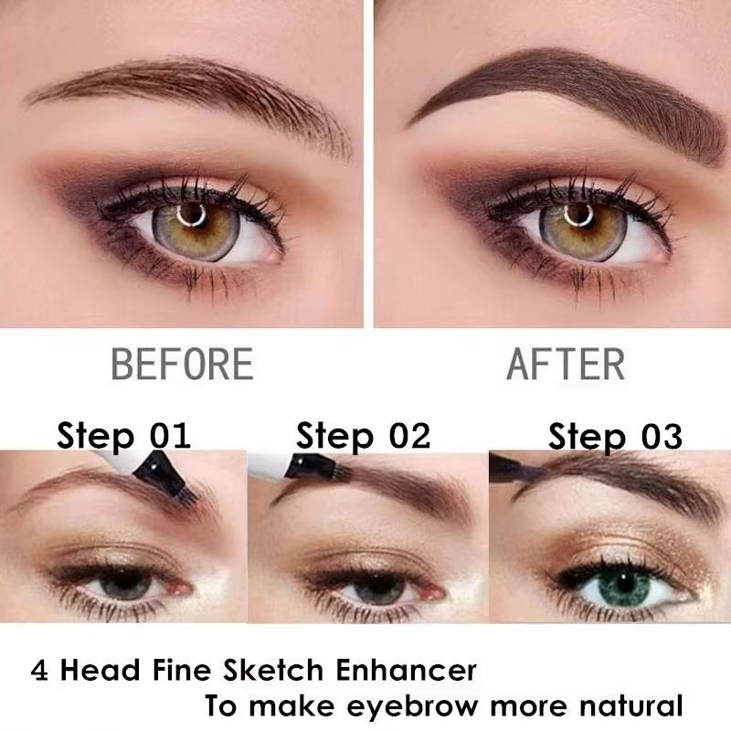 Waterproof Eyebrow Tattoo Pencil with 4-Fork Tip - Long-Lasting Natural Dark Brown Cosmetic in 5 Colors