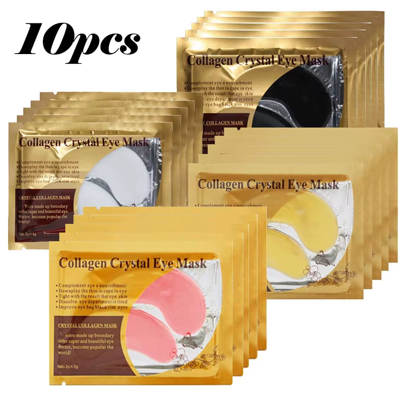 10-Piece Gold Powder Eye Mask with Crystal Collagen for Anti-Aging and Dark Circle Treatment - Acne Beauty Patches for Eye Skin Care, Korean Cosmetics