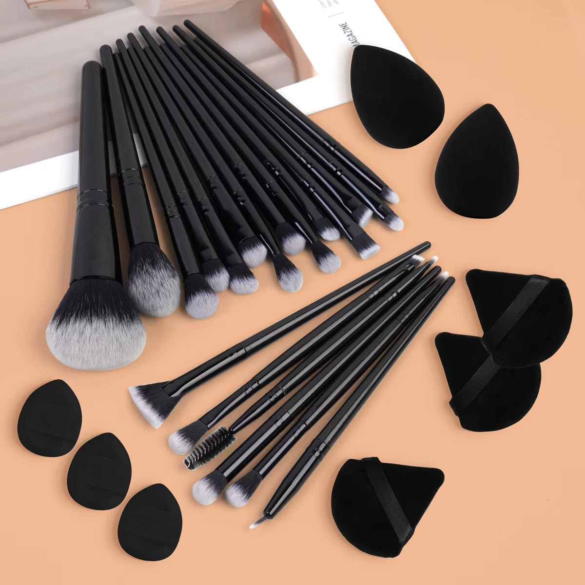 29-Piece Professional Makeup Tool Kit: 20 Makeup Brushes and 9 Makeup Sponges Including Air Cushion Powder Puff and Finger Puff, Portable Design