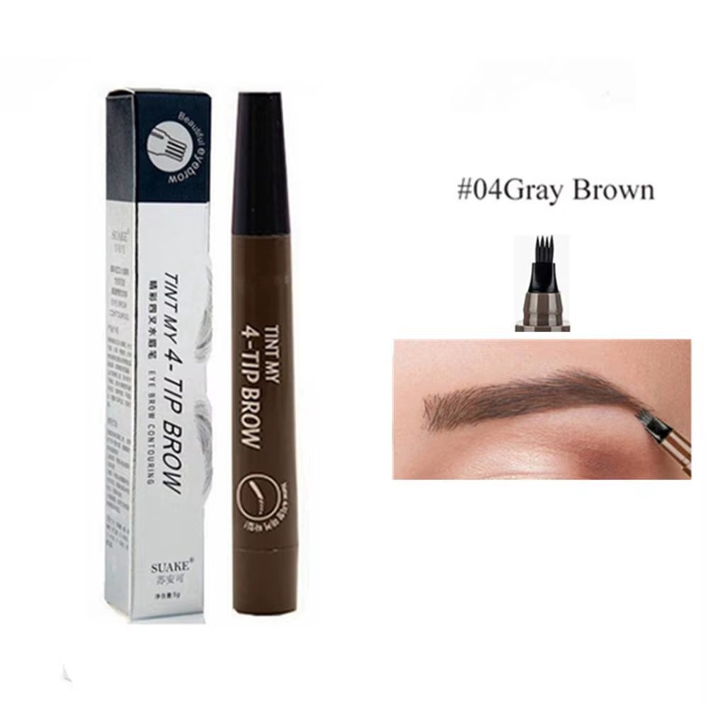 Waterproof Eyebrow Tattoo Pencil with 4-Fork Tip - Long-Lasting Natural Dark Brown Cosmetic in 5 Colors