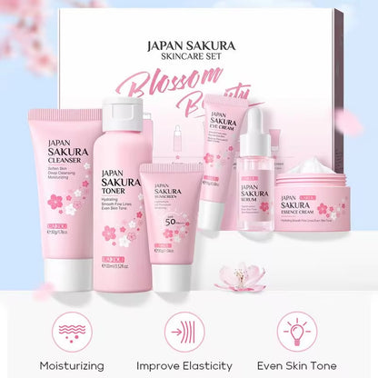 Sakura Facial Cleanser and Anti-Acne Peeling Gel with Eye Cream for Dark Circle Reduction - Complete Skincare Set for Women