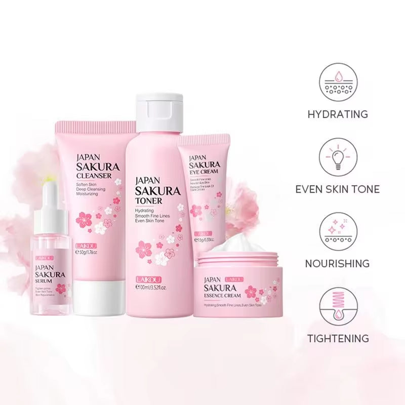 Sakura Facial Cleanser and Anti-Acne Peeling Gel with Eye Cream for Dark Circle Reduction - Complete Skincare Set for Women