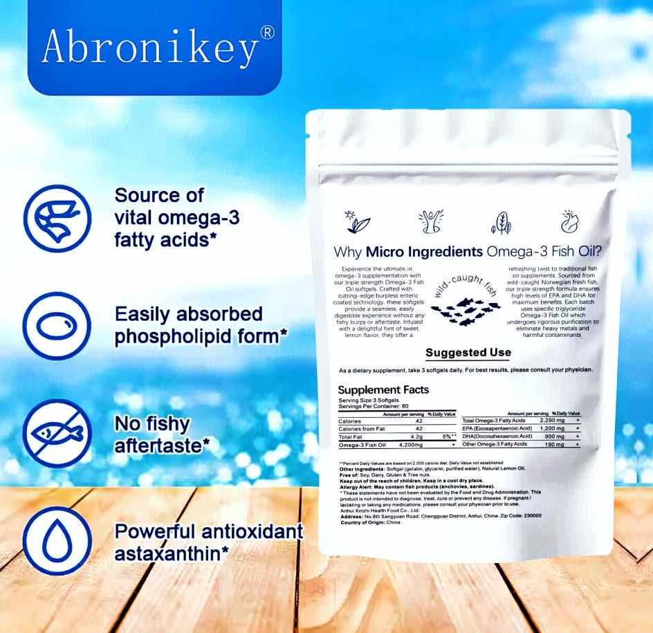 Abronikey Triple Strength Fish Oil Supplements - 4200mg per Serving