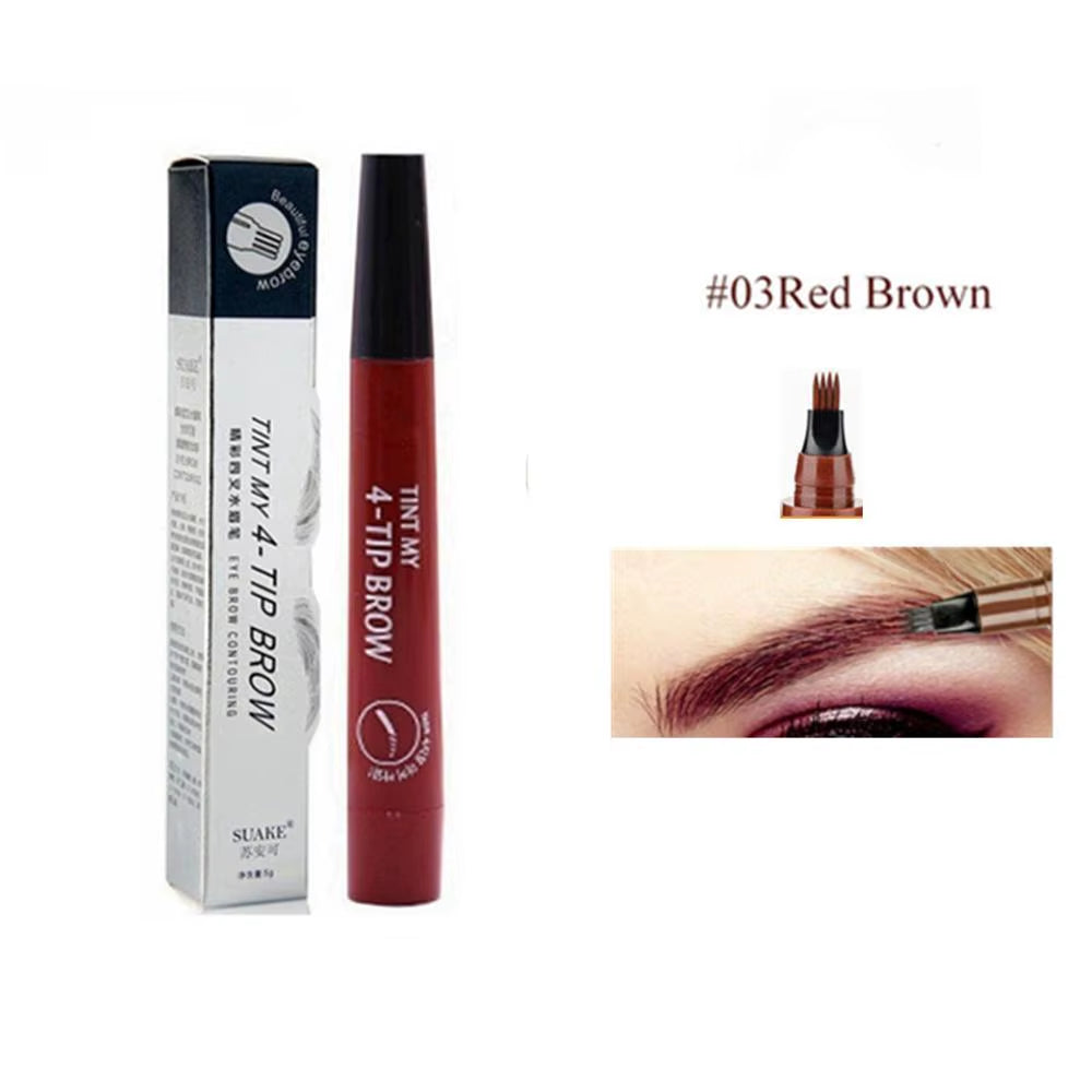 Waterproof Eyebrow Tattoo Pencil with 4-Fork Tip - Long-Lasting Natural Dark Brown Cosmetic in 5 Colors