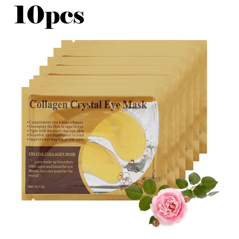 10-Piece Gold Powder Eye Mask with Crystal Collagen for Anti-Aging and Dark Circle Treatment - Acne Beauty Patches for Eye Skin Care, Korean Cosmetics