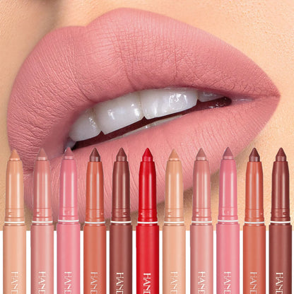 12-Color Waterproof Matte Lip Gloss Set with Nude Pink Shades and Long-Lasting Lip Liner Pen