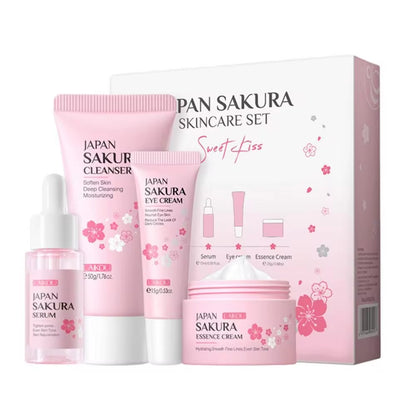 Sakura Facial Cleanser and Anti-Acne Peeling Gel with Eye Cream for Dark Circle Reduction - Complete Skincare Set for Women