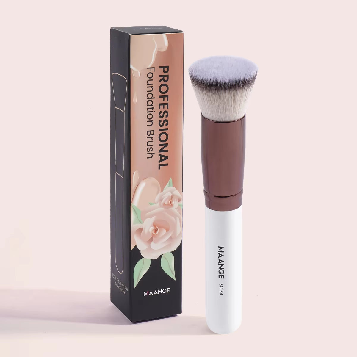 Foundation Makeup Brush Set - 2 Piece Flat Angled Kabuki Powder and Blush Brush for Liquid Application with Soft Bristles