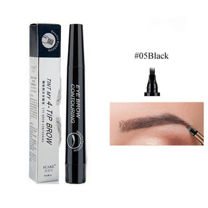 Waterproof Eyebrow Tattoo Pencil with 4-Fork Tip - Long-Lasting Natural Dark Brown Cosmetic in 5 Colors