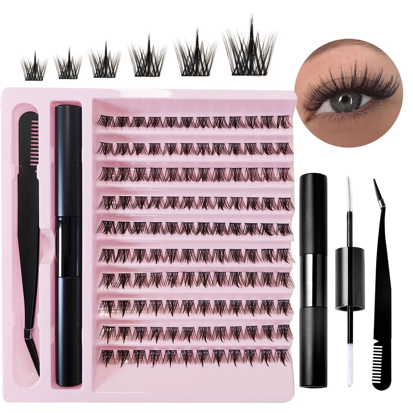 Natural-Looking Eyelash Extension Kit with 120 Clusters