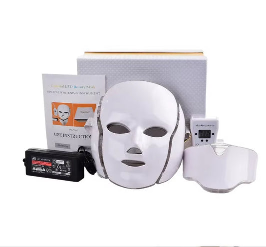 LED Facial and Neck Beauty Device with 7 Color Photon Light Therapy for Anti-Wrinkle Treatment