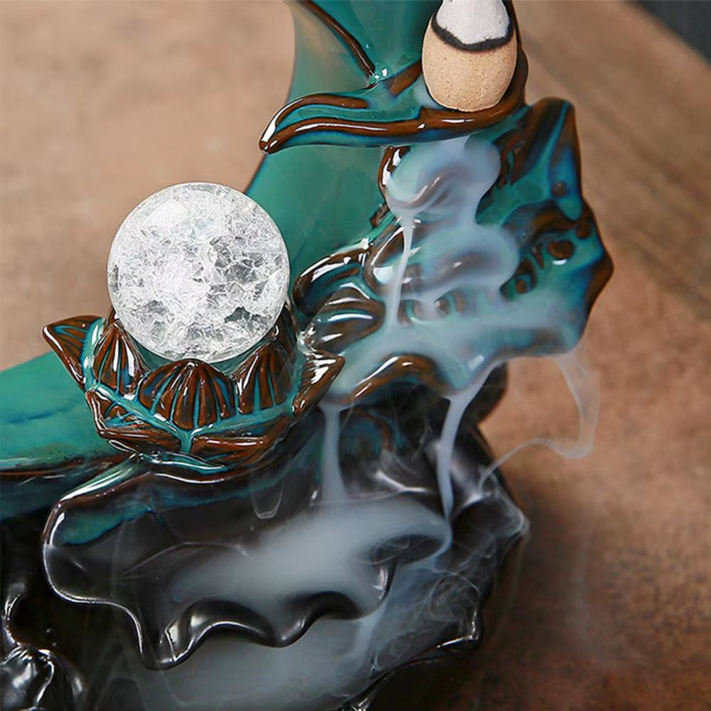 Ceramic Moon Waterfall Incense Burner - Elegant Aromatherapy Holder and Home Decor Accent