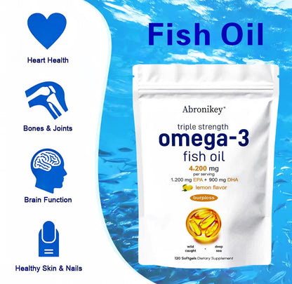 Abronikey Triple Strength Fish Oil Supplements - 4200mg per Serving