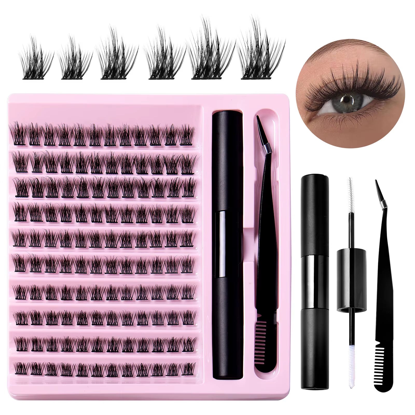 Natural-Looking Eyelash Extension Kit with 120 Clusters