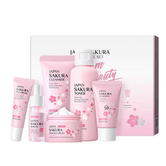 Sakura Facial Cleanser and Anti-Acne Peeling Gel with Eye Cream for Dark Circle Reduction - Complete Skincare Set for Women