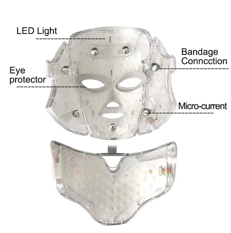 LED Facial and Neck Beauty Device with 7 Color Photon Light Therapy for Anti-Wrinkle Treatment