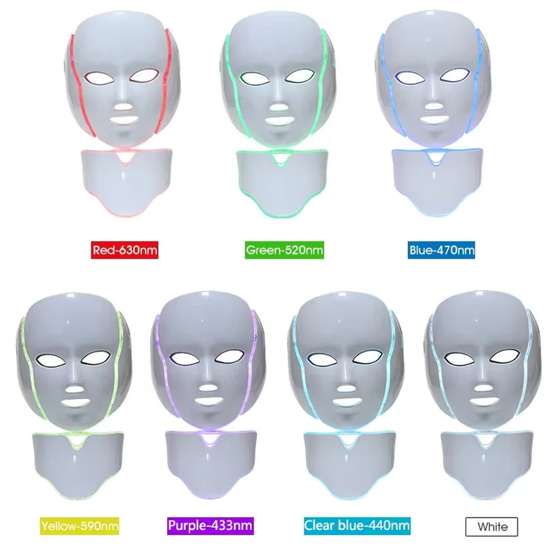 LED Facial and Neck Beauty Device with 7 Color Photon Light Therapy for Anti-Wrinkle Treatment