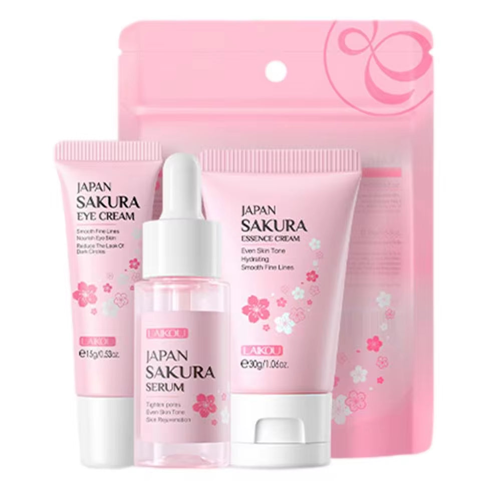 Sakura Facial Cleanser and Anti-Acne Peeling Gel with Eye Cream for Dark Circle Reduction - Complete Skincare Set for Women