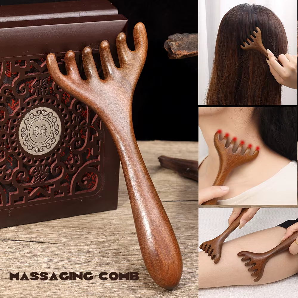 Wooden Meridian Massage Comb for Scalp and Facial Therapy - Relaxation and Body Wellness Tool