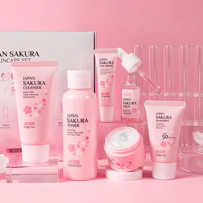 Sakura Facial Cleanser and Anti-Acne Peeling Gel with Eye Cream for Dark Circle Reduction - Complete Skincare Set for Women