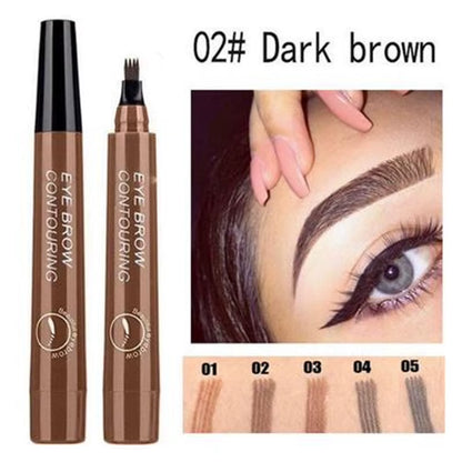 Waterproof Eyebrow Tattoo Pencil with 4-Fork Tip - Long-Lasting Natural Dark Brown Cosmetic in 5 Colors