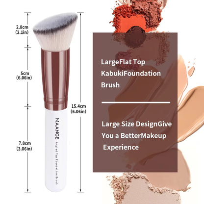 Foundation Makeup Brush Set - 2 Piece Flat Angled Kabuki Powder and Blush Brush for Liquid Application with Soft Bristles